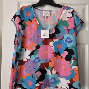 Colorful Floral V-Neck Blouse